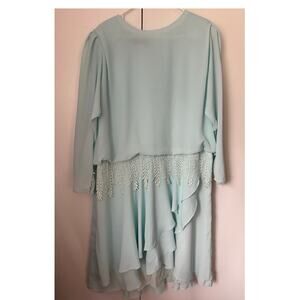 Vintage 80’s Ursula Switzerland Pastel Blue White Lace Plus Draping Dress 18 XXL